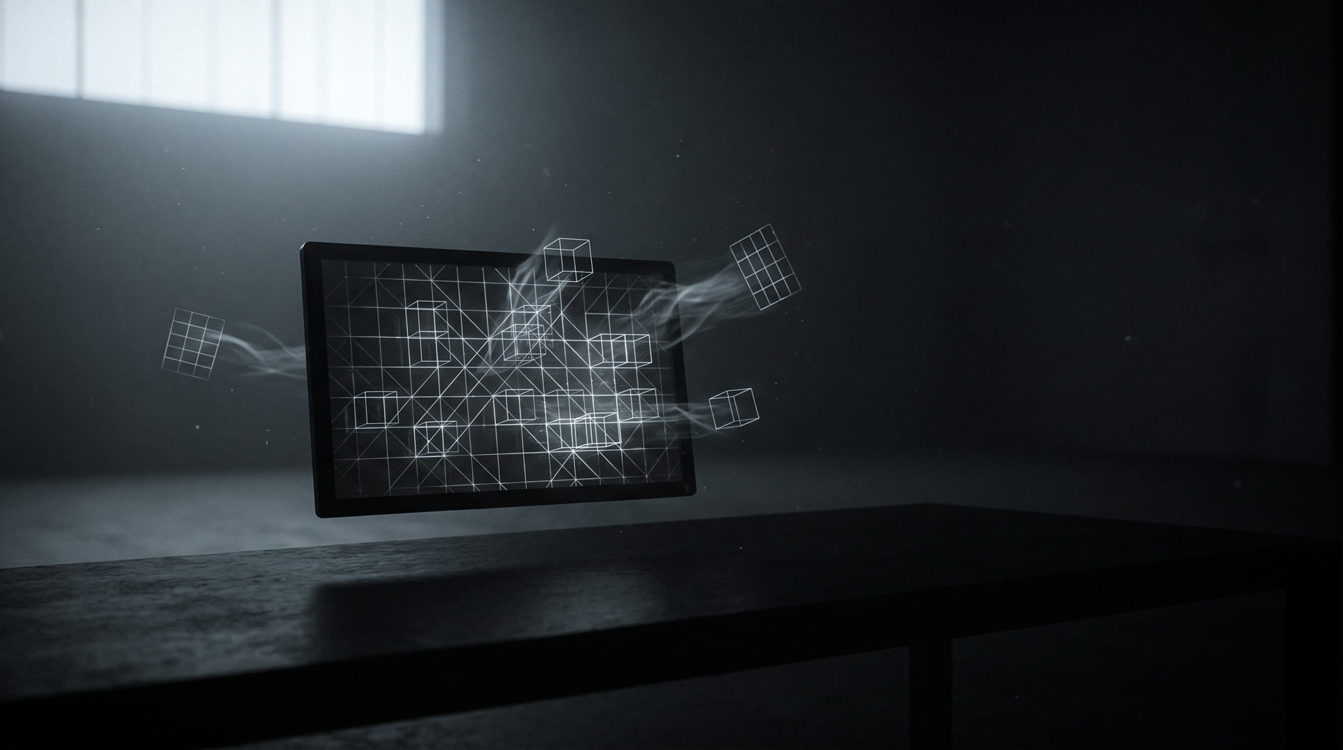 A dark screen assembling itself from modules in the world of the thread